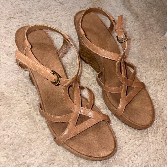 Aerosoles Women’s Brown Strappy Wedge Sandals Size 7.5 Espadrille - Picture 1 of 8